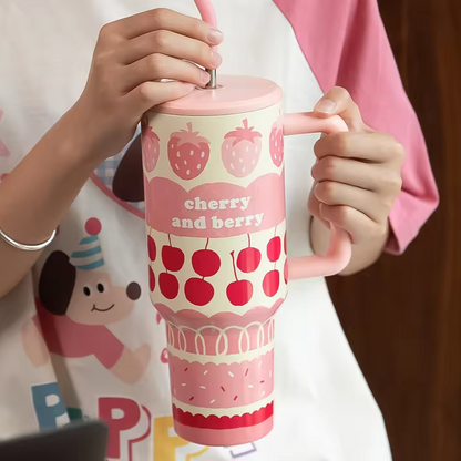 Kawaii Strawberry Insulated Stainless Straw Tumbler
