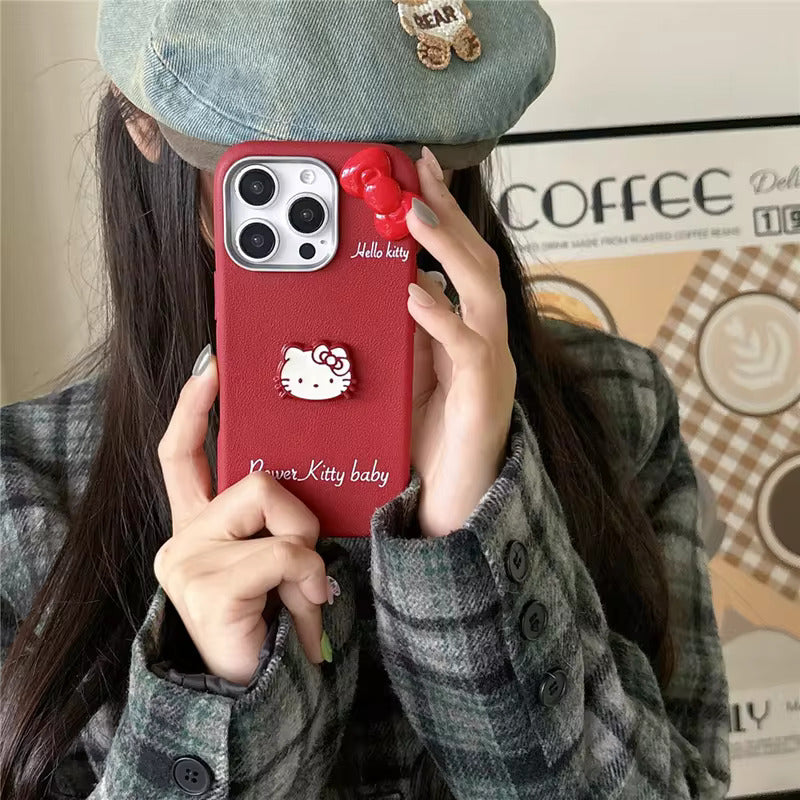 Cute 3D Hello Kitty Bow Leather Case