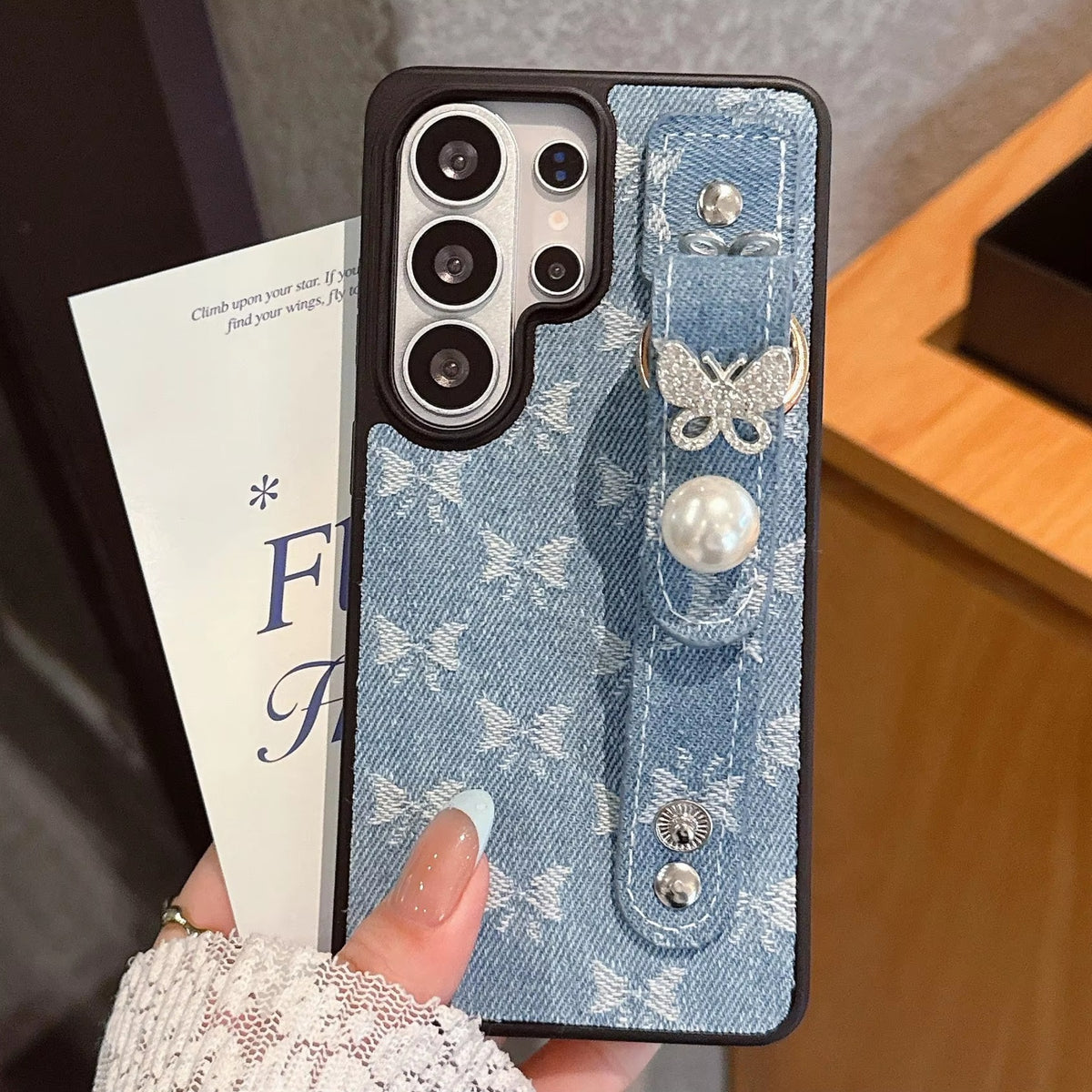 Denim Butterfly Strap Case