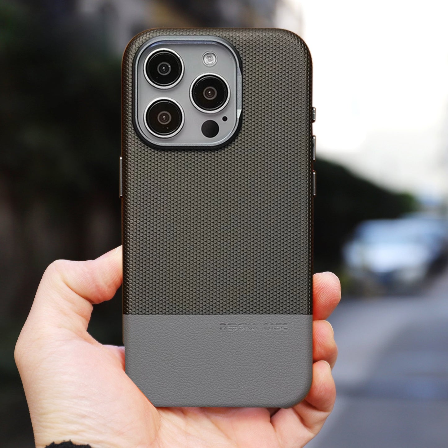 Rugged Grip Alloy Lens Leather Case - iPhone