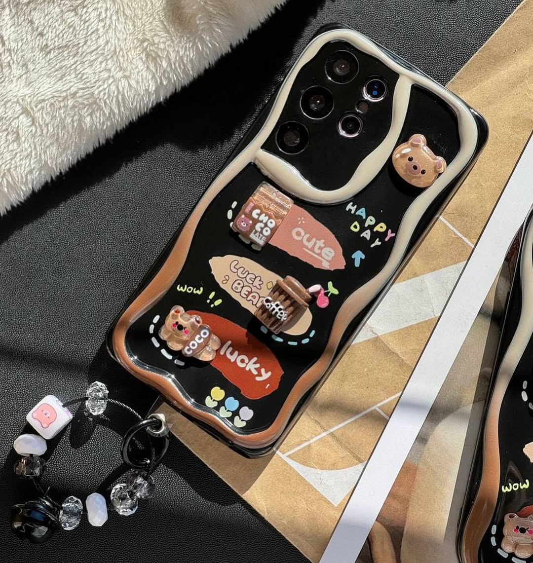 Cute 3D Bear Coffee Puffy Phone Case - Samsung