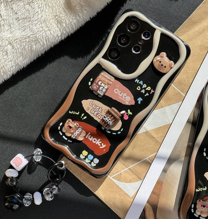 Cute 3D Bear Coffee Puffy Phone Case - Samsung