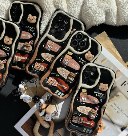 Cute 3D Bear Coffee Puffy Phone Case - Samsung