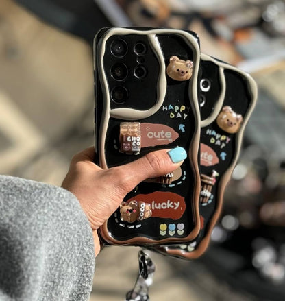 Cute 3D Bear Coffee Puffy Phone Case - Samsung