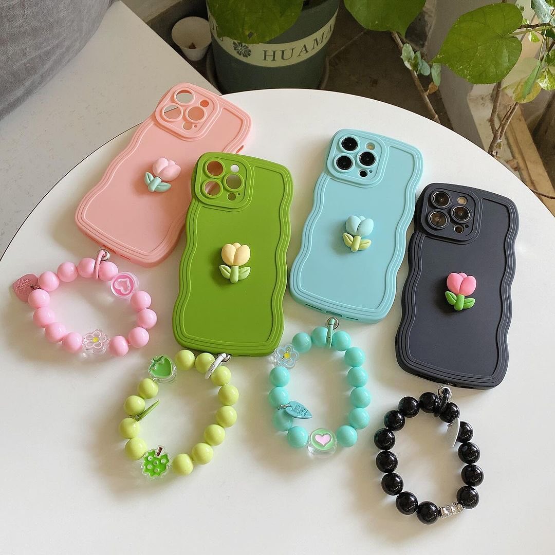 3D Floral Cases with Trendy Bead Straps - iPhone