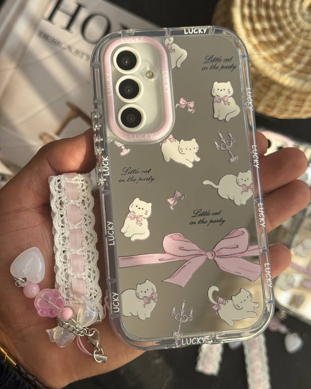 Girly Cat Bow Case with Charm - Samsung