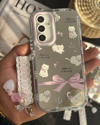 Girly Cat Bow Case with Charm - Samsung