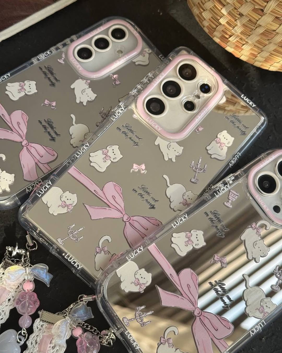 Girly Cat Bow Case with Charm - Samsung