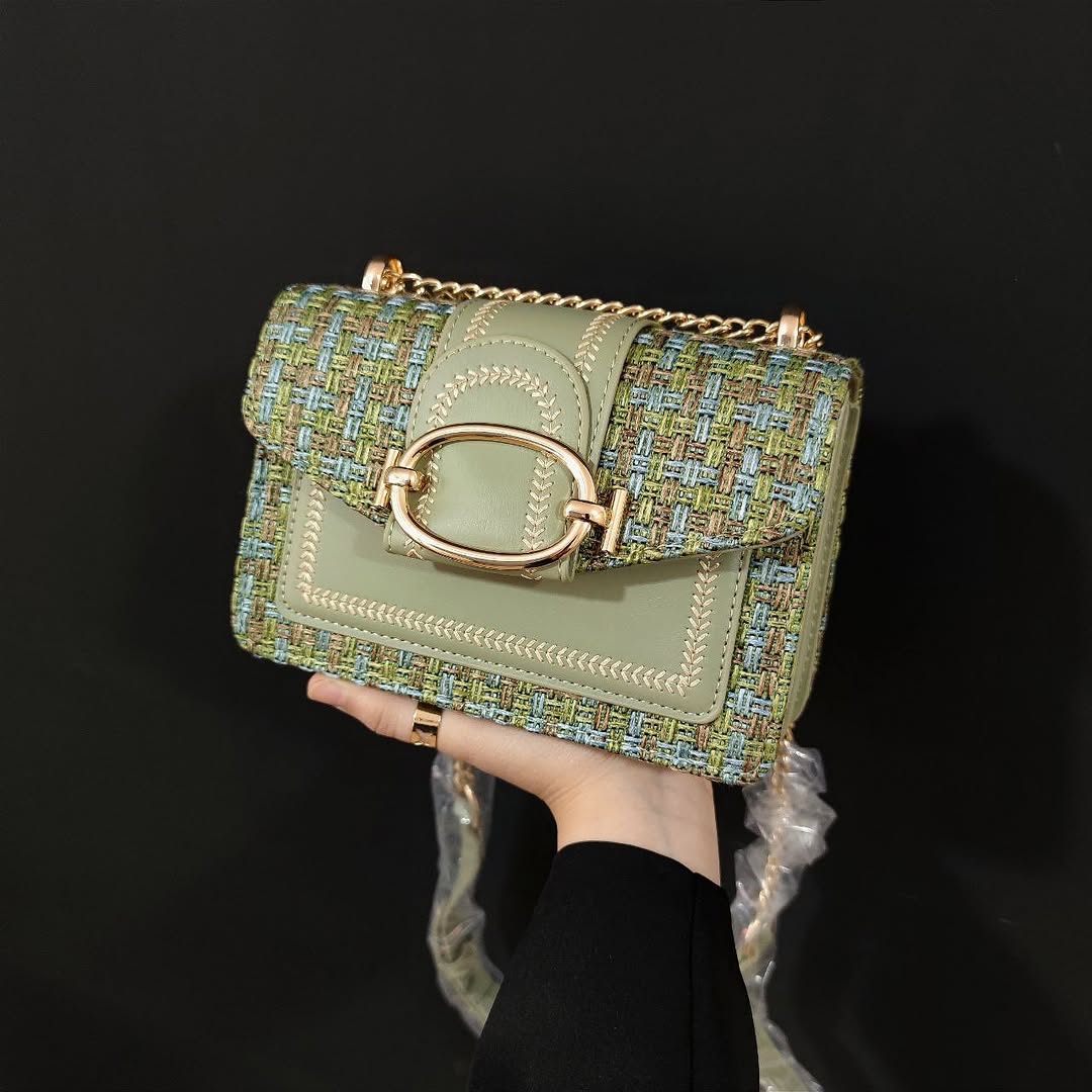 Classic Tweed Crossbody Bag with Glamorous Gold Accents