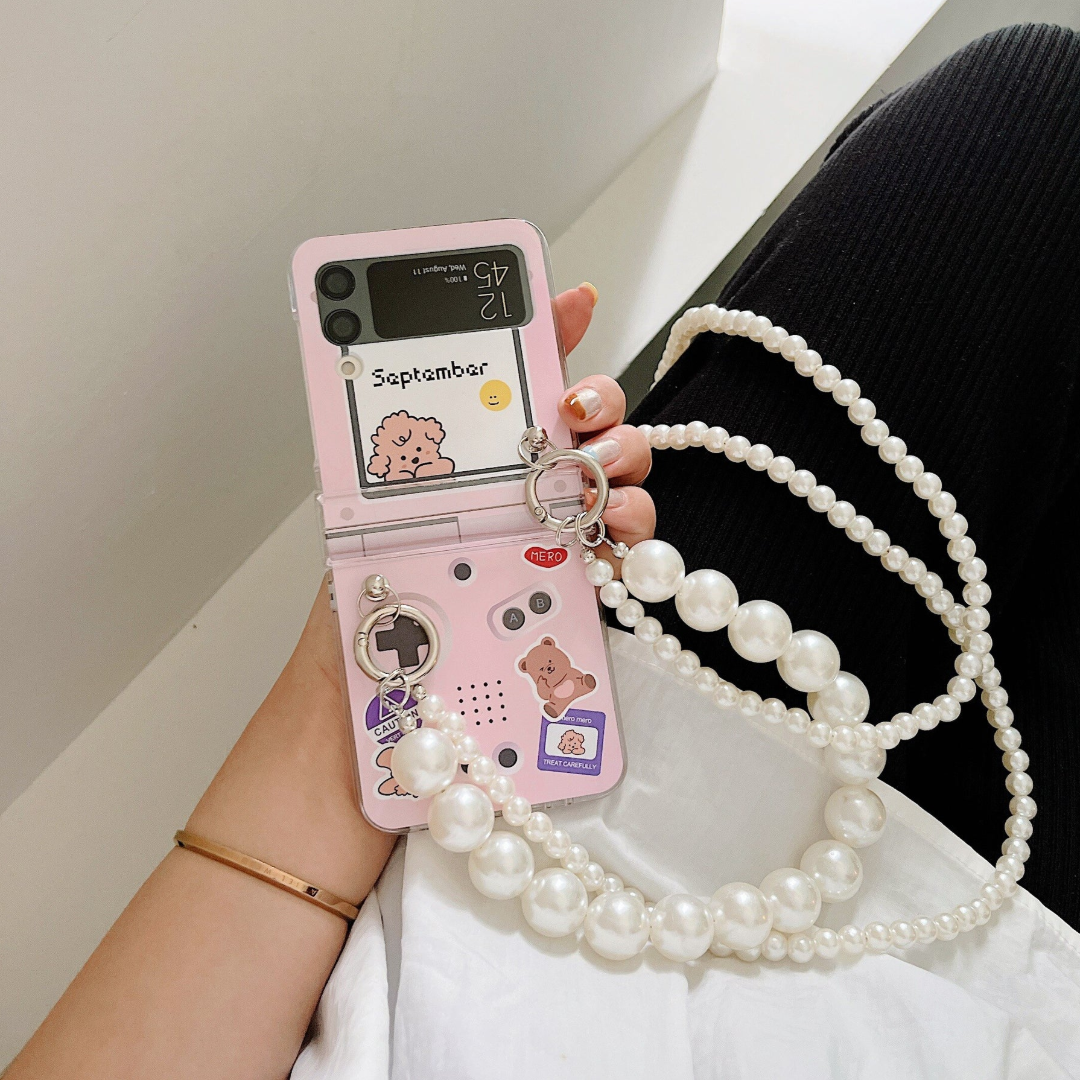 Cartoon Pearl Hand Strap Phone Case - Samsung