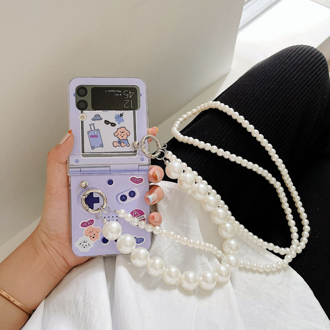 Cartoon Pearl Hand Strap Phone Case - Samsung