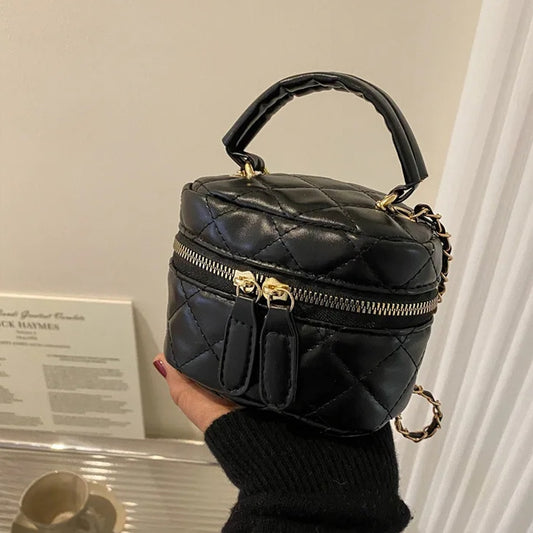 Mini Quilted Pattern Chain Bucket Bag