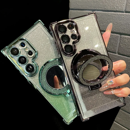 Gradient Glittery Mirror Magnetic Stand Case