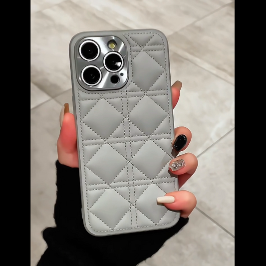 Elegant Rhombus Plain Leather Case - iPhone