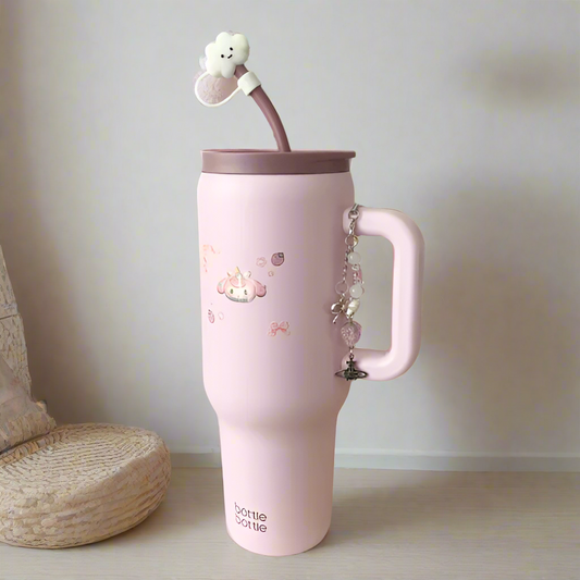 Lavender Stainless Steel tumbler With Straw & Charms