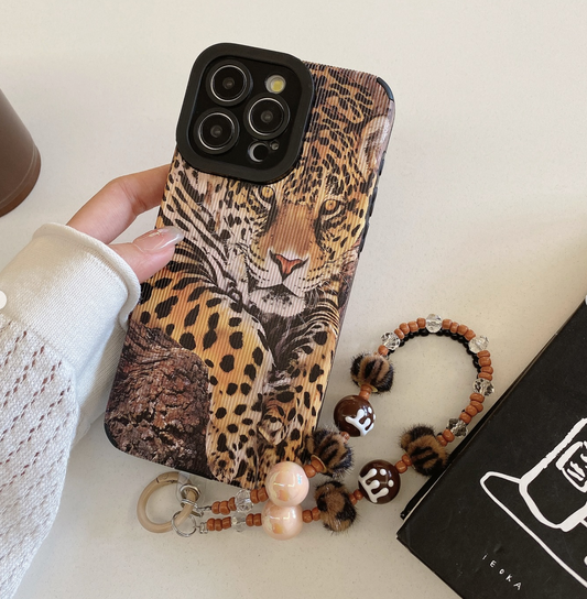 Leopard Designer Case With Beaded Charm