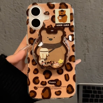 Leopard Print Cute Bear Holder Case