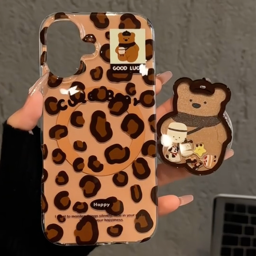 Leopard Print Cute Bear Holder Case