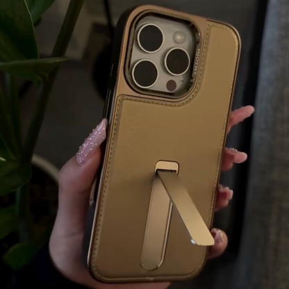 Lavish Leather Metal Kickstand Case - iPhone