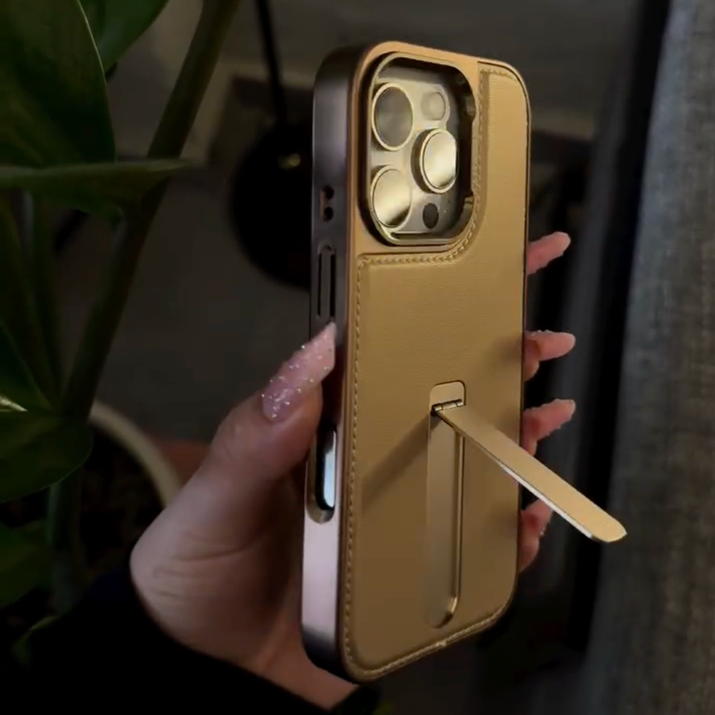 Lavish Leather Metal Kickstand Case - iPhone