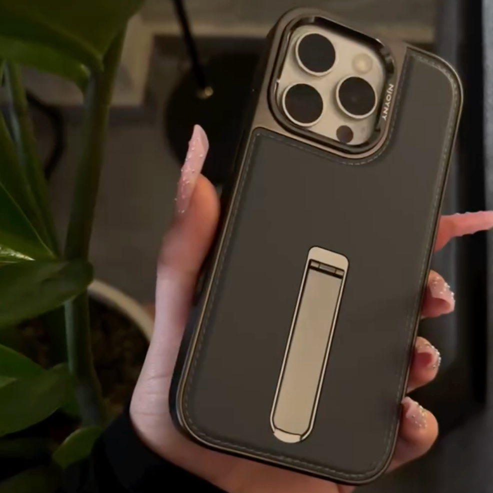 Lavish Leather Metal Kickstand Case - iPhone
