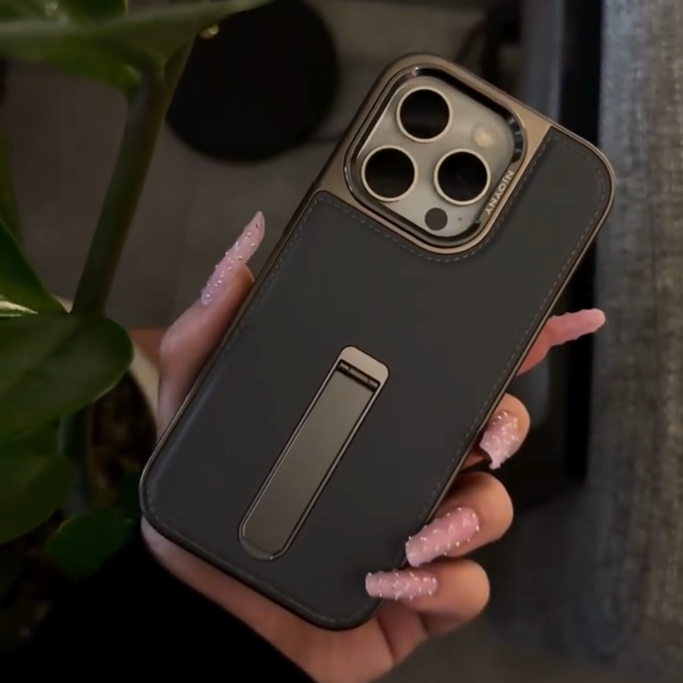 Lavish Leather Metal Kickstand Case - iPhone