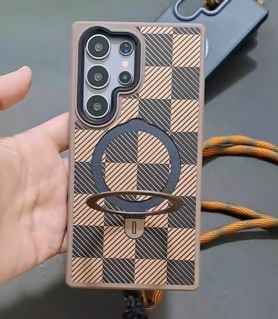 Check Pattern Ring Holder Magsafe Case - Samsung