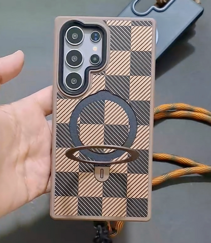 Check Pattern Ring Holder Magsafe Case - Samsung