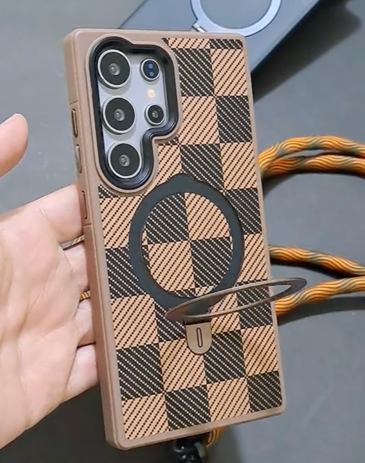 Check Pattern Ring Holder Magsafe Case - Samsung