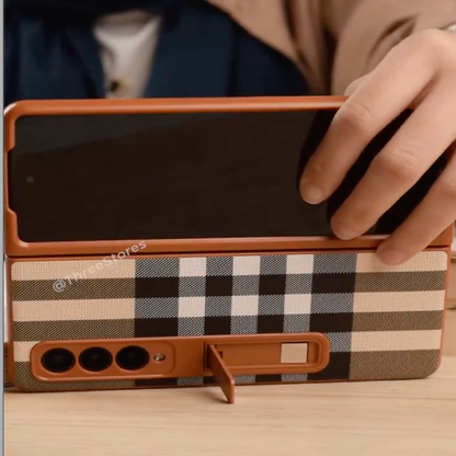 Galaxy Z Fold6 -Plaid Checkered Leather Kickstand Case