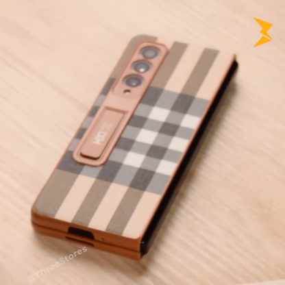 Galaxy Z Fold6 -Plaid Checkered Leather Kickstand Case