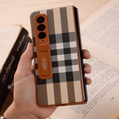 Galaxy Z Fold6 -Plaid Checkered Leather Kickstand Case