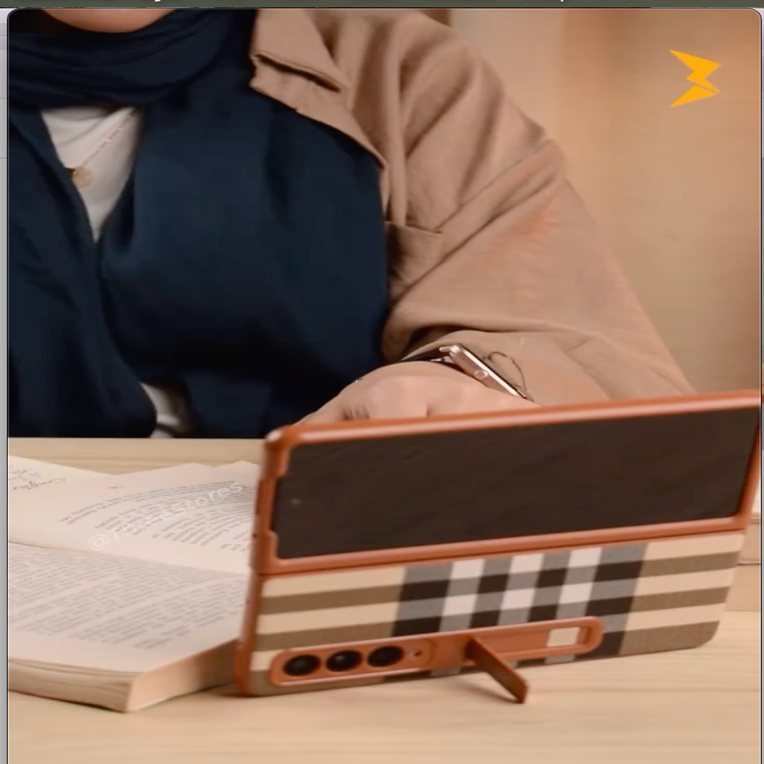 Galaxy Z Fold6 -Plaid Checkered Leather Kickstand Case