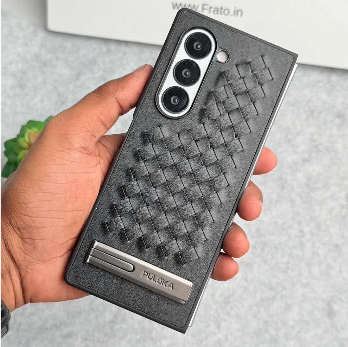 Galaxy Z Fold6 Weave PU Leather Case with Metal Kickstand