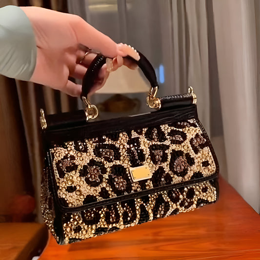 Crystal Embellished Leopard Bag