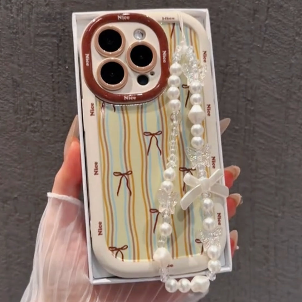 Elegant Striped Pearl Charm Case