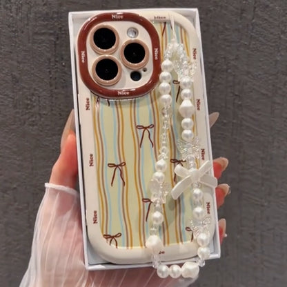 Elegant Striped Pearl Charm Case