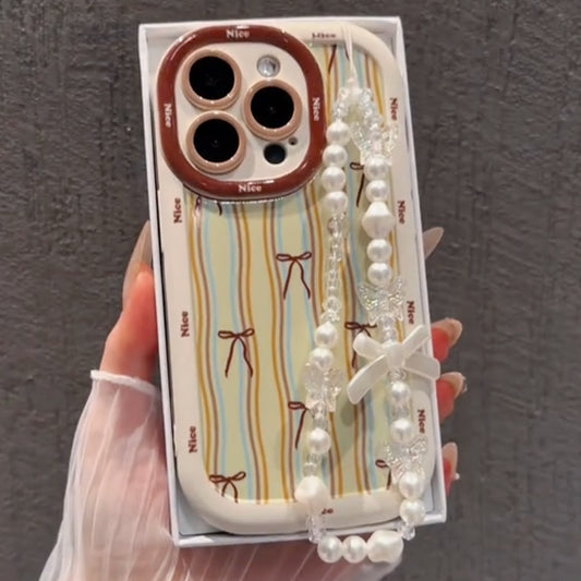 Elegant Striped Pearl Charm Case