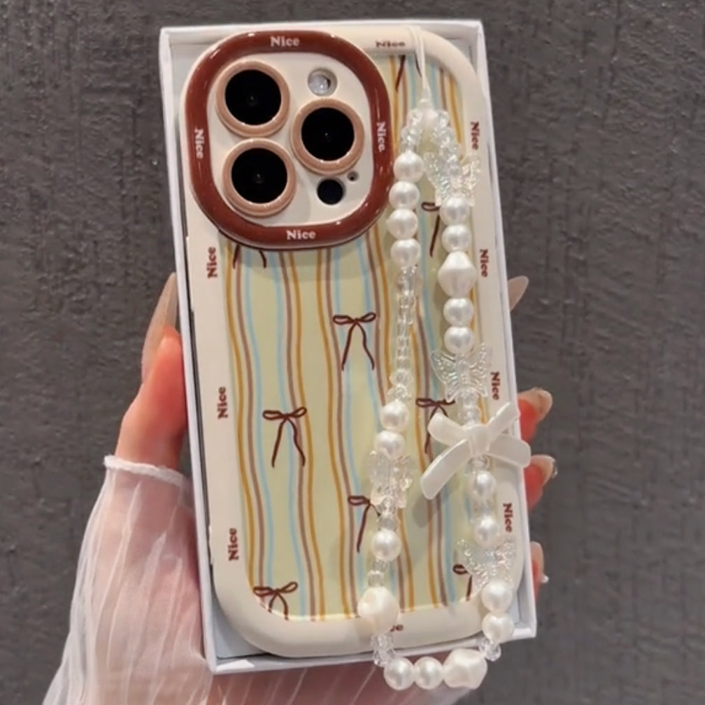 Elegant Striped Pearl Charm Case