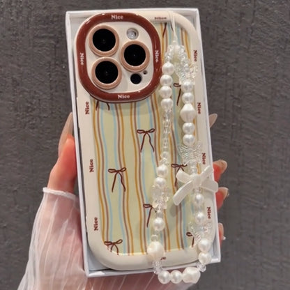 Elegant Striped Pearl Charm Case