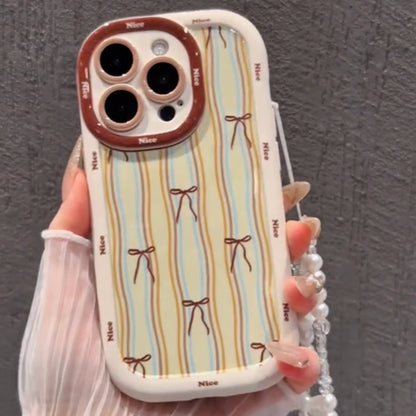 Elegant Striped Pearl Charm Case