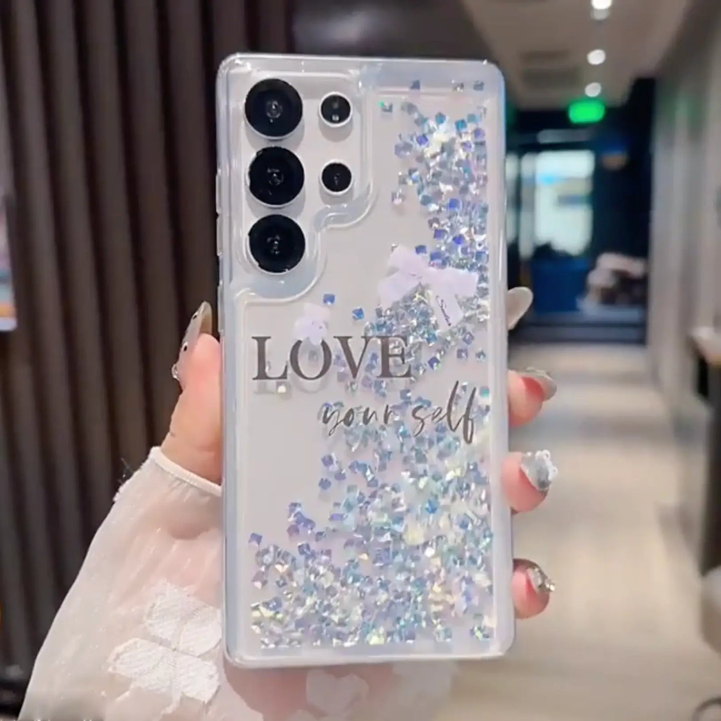 Aesthetic Love Yourself Glitter Case
