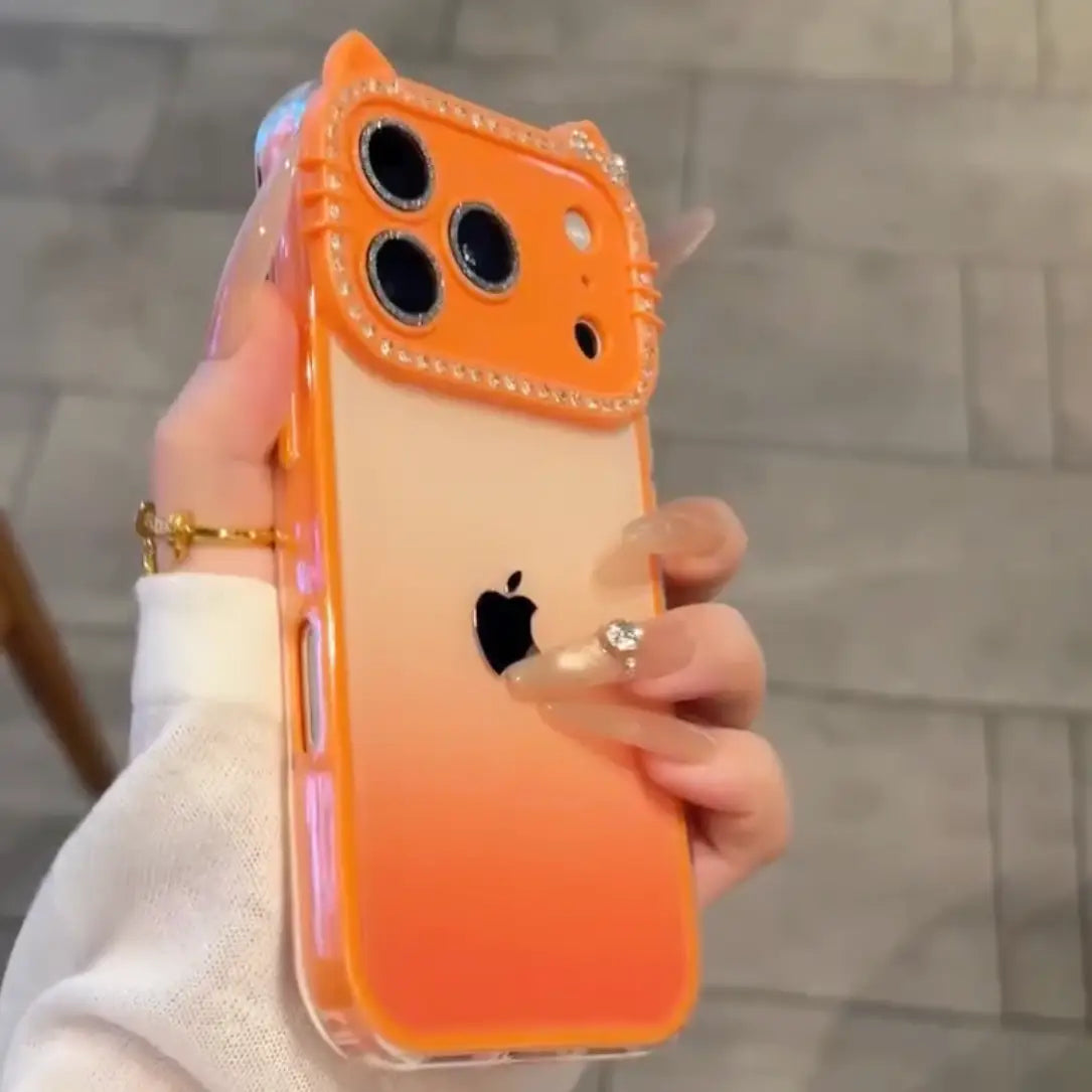 Diamond Trim Kitty Ears Dual Shade Case
