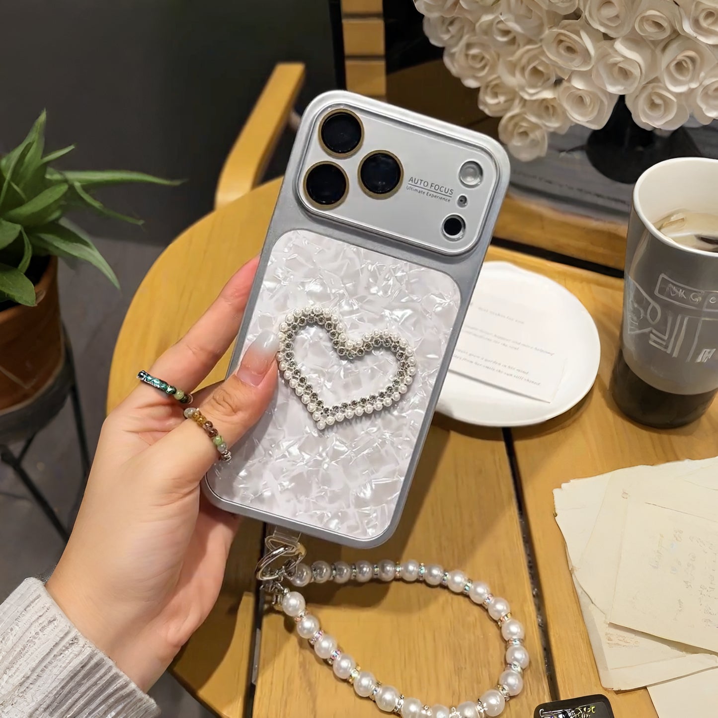 Pearled Heart Elegance Charm Case