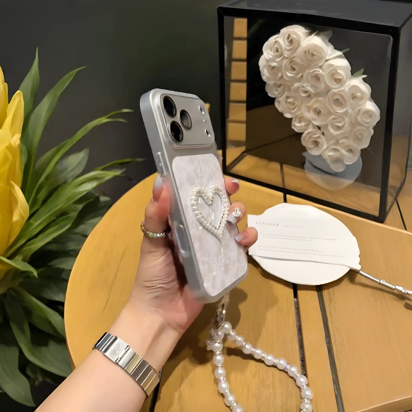Pearled Heart Elegance Charm Case