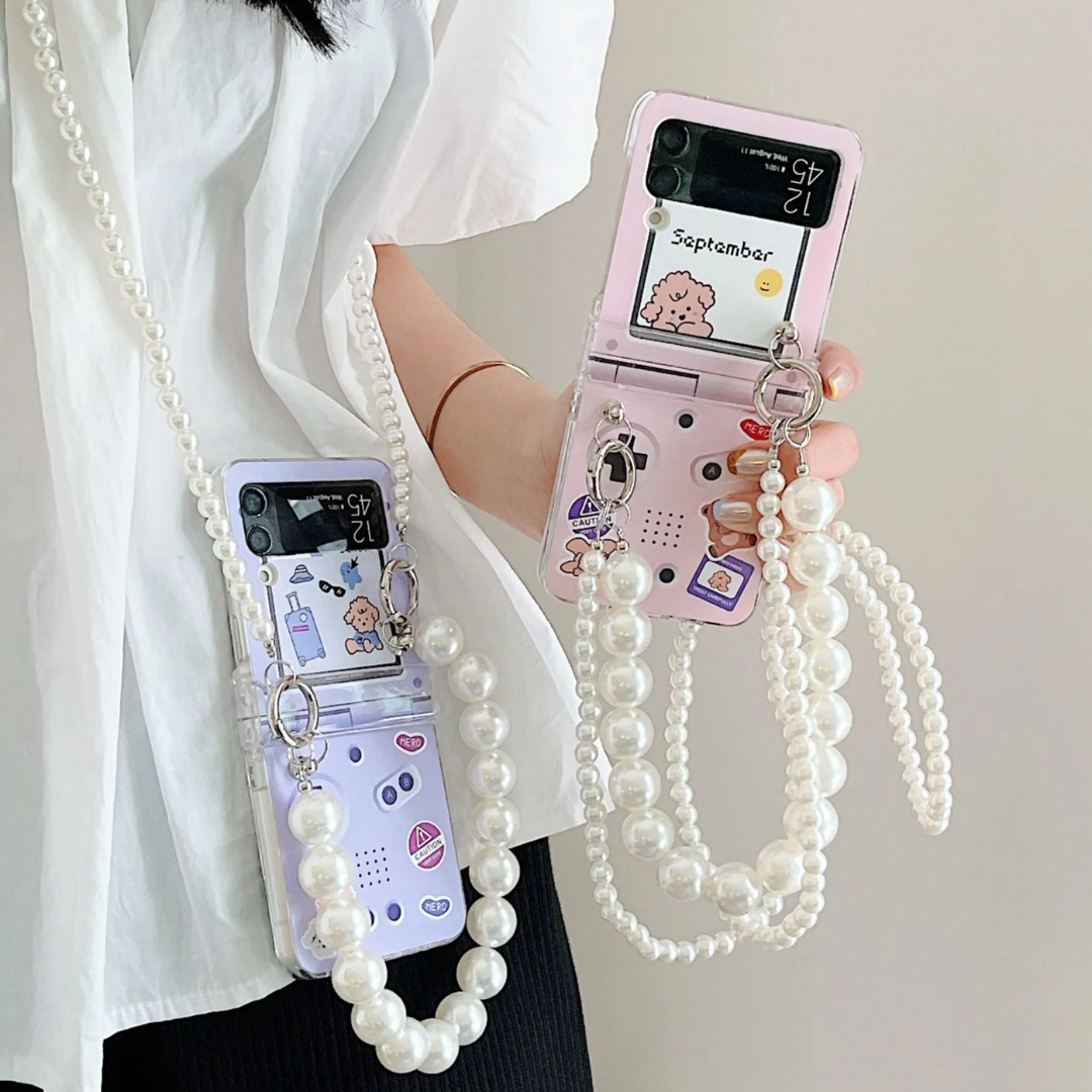 Cartoon Pearl Hand Strap Phone Case - Samsung