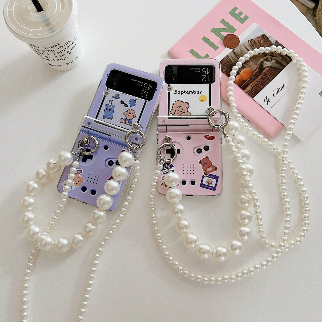 Cartoon Pearl Hand Strap Phone Case - Samsung