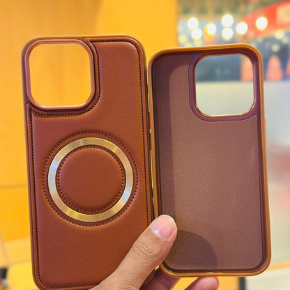 Luxury Plated Ring MagSafe Leather Case - iPhone