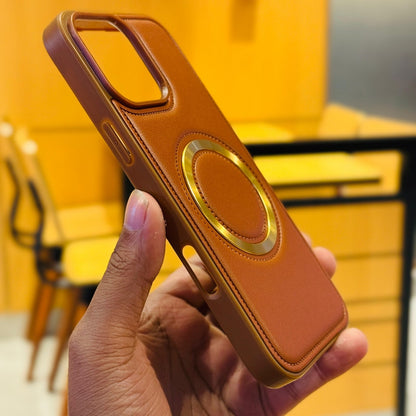 Luxury Plated Ring MagSafe Leather Case - iPhone