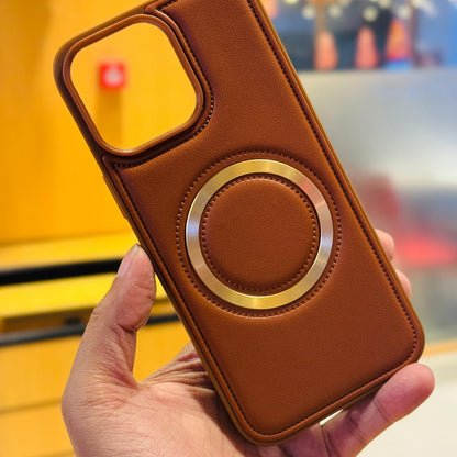 Luxury Plated Ring MagSafe Leather Case - iPhone